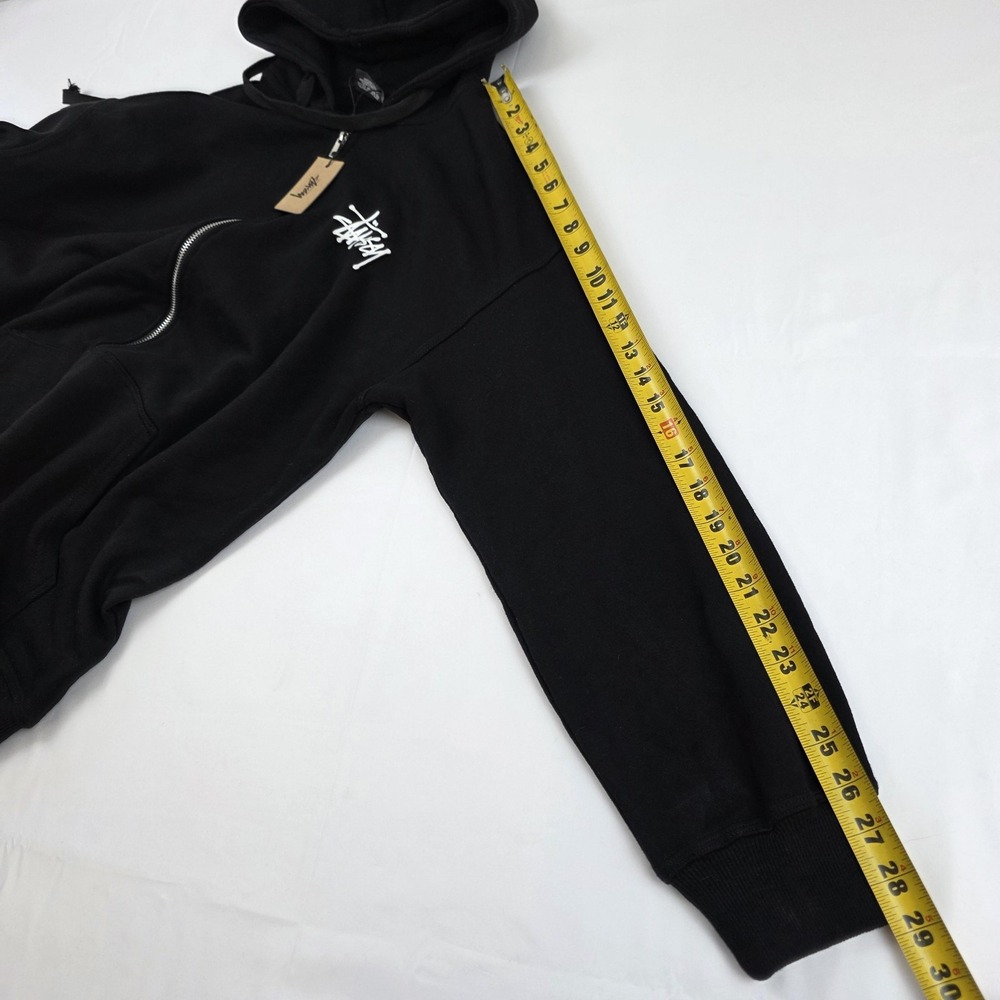 Stussy Hoodie Mens Large Black Full Zip Logo Back Graphic Fleece Sweatshirt - Picture 11 of 16